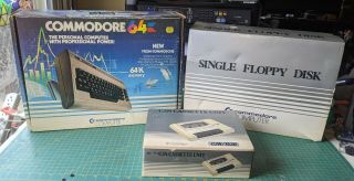 Vintage Boxed Commodore 64 Computer,  Disk And Tape Drive.