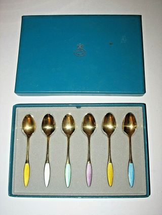 Vintage Mid Century Georg Jensen A Michelsen Sterling Enamel Demitasse Spoon Set