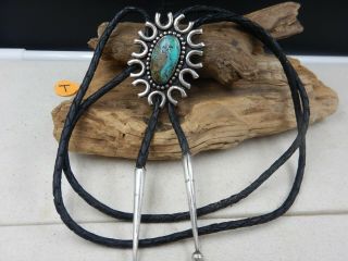 Vintage Bolo Tie Sterling Silver Navajo Signed Bennett Pat Pend.  Turquoise