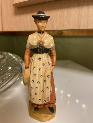Vintage German Hand Carved Wooden Lady 5 Inches Tall
