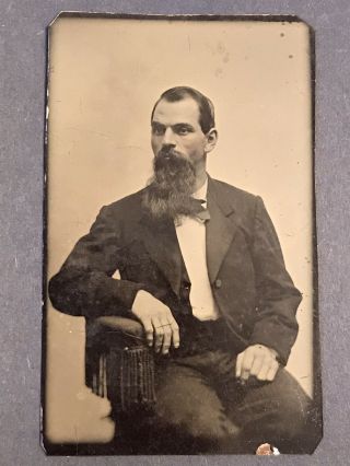 Rare Antique Bearded Man Civil War Era Tintype Photo