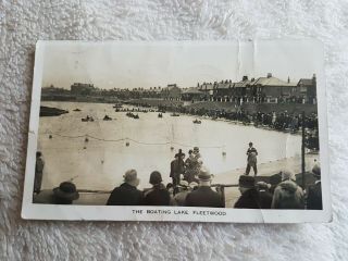The Boating Lake,  Fleetwood,  Blackpool 1931.  Vintage Real Photo Postcard