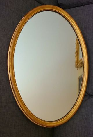 Vintage 32 1/4 " X 22 1/4 " Wood Oval Gilt Gold Frame Mirror