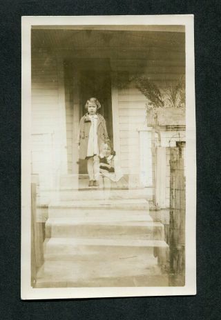 Unusual Vintage 1936 Photo Cute Ghost Girls On Porch 439049