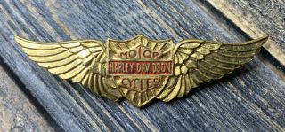 Rare Vintage 30s Gold Harley Davidson Wings Up Pin Shield Crest Motorcycle Hat
