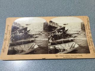 Spanish American War Stereoview Battleship Maine Disaster View Of Wreck
