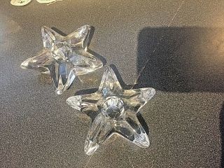 Vintage Pair 2 Star Shaped Solid Crystal Glass Tapered Candle Holders 4 " Wide