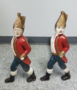 Vintage Hessian Soldier Cast Iron Fireplace Andirons