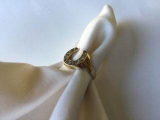 Ladies Vintage Solid 14k Yellow Gold Horseshoe Ring With 7 Diamonds