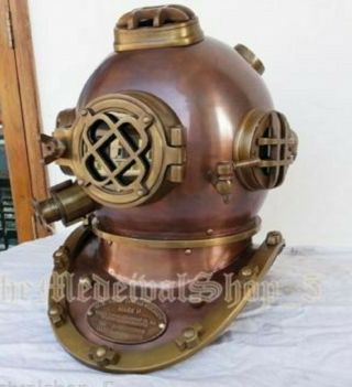 Copper Antique Brass Diving Helmet Vintage Us Navy Marine Divers Scuba Morse Sca