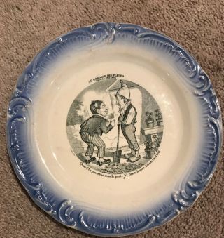 Antique 19`c French Opaque De Sarreguemines Collectable Porcelain Plate Blue