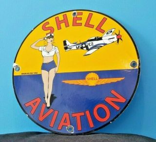 Vintage Shell Gasoline Porcelain Gas Pin Up Girl Air Force Military Salute Sign
