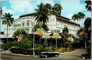 Vintage Singapore Postcard Raffle Hotel Street View W/ 1963 Airport Cancel
