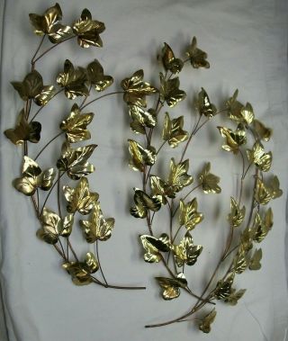 3 Vintage Homco / Home Interiors Gold Metal Leaf Sprays / Leaves