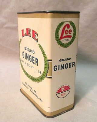 Vintage Lee Brand One Pound Ginger Tin Can H D Lee Salina Kansas City Large
