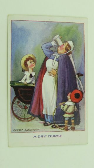 1920s Spurgin Inter - Art Vintage Comic Postcard Drunk Nanny Au Pair Beer Tankard