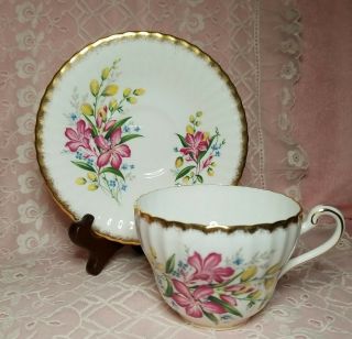 Vintage Paragon Tea Cup & Saucer Set Pink,  Yellow And Blue Flowers