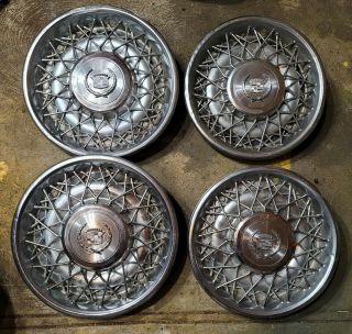 Set Of 4 70s Vintage Cadillac Fleetwood Seville Rwd 15 " Wire Hubcap Wheel Covers