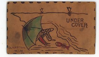 Under Cover Beach At Grafton Wv West Virginia Vintage Leather Postcard