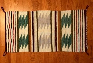 Vintage Pristine Navaho Saddle Blanket,  Rug,  Wall Hanging 19x38,  Handmade Wool