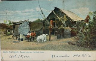 Vintage Tuck Postcard Of San Antonio,  Texas.  Mexican Thatched House,  1907