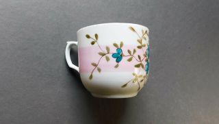 Antique Vintage Victorian Porcelain Mustache Cup Think Of Me Pink White Blue Flo 3