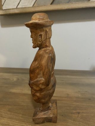 Vintage Hand Carved Wooden Sculpture Figurine Old Man Folk Art Belt Beard Hat 3