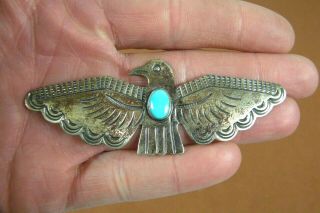 Vintage Navajo Large Silver Turquoise Thunderbird Pin Brooch Hand Stamped