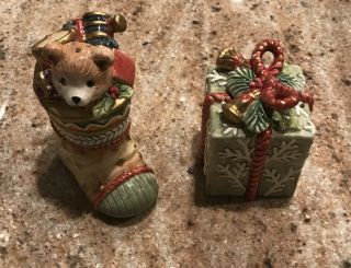 Fitz And Floyd Classics Salt Pepper Shakers Christmas Stocking Bear / Gift Bells