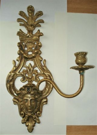 Vintage Brass Art Nouveau Style Wall Mount Candle Holder.  Parts Or Restore