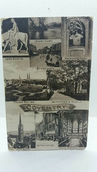 Vintage Postcard Coventry Multiview Posted 1920