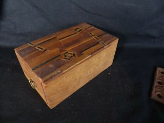 Antique Maple Wood Art Deco Inlayed Top Trinket Box 1 Drawer
