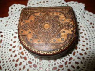 Antique Leather Trinket/ Ring Box Case - Made In Italy - 1890 