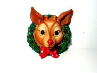 Vtg 1960s Plastic Rudolph Red Nose Reindeer Musical Light Up Wall Hanging Taiwan