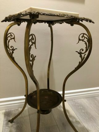 Vintage Victorian Brass & Marble Plant Stand w/Copper Bowl,  30 