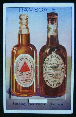 Vintage Ramsgate Novelty 12 Views Guinness Stout Bass Ale Advertising Postcard