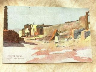 Rare Old Native American Color Post Card Street Scene Laguna,  Mexico