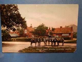 Vintage Postcard Four Lane Ends - Clifton Village Notts With " The Donkey Man "