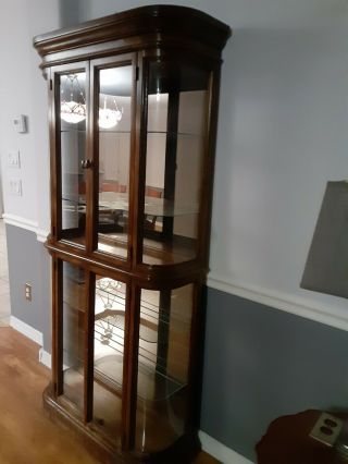 Vintage Walnut Wood and Glass Curved Display Cabinet with Lights 2