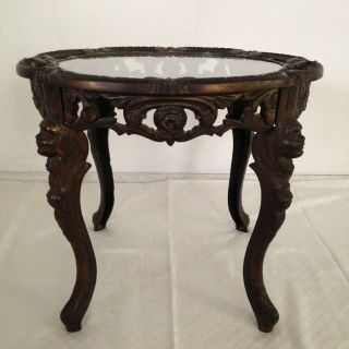 French Baroque Style Cast Iron Round Side Table Glass Top Bronze Color Finish