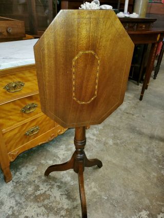 Mahogany Antique Tilt Top Side Table W/ Inlay - So