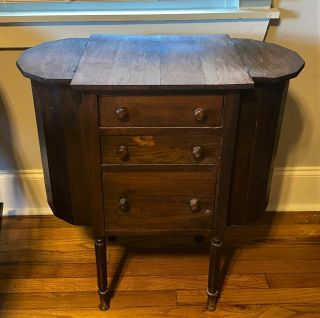 Antique Mahogany Martha Washington Sewing Table Stand Cabinet,  Flip Top Side