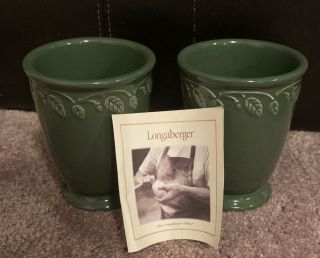 Longaberger Pottery At Home Garden Vase Set Of 2 Ivy Green
