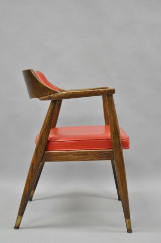 Jasper Chair Co Mid Century Modern Oak Wood Red Vinyl Desk Arm Chair Sculptural 2