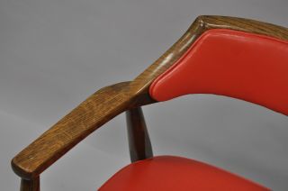 Jasper Chair Co Mid Century Modern Oak Wood Red Vinyl Desk Arm Chair Sculptural 4