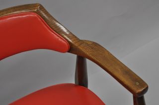 Jasper Chair Co Mid Century Modern Oak Wood Red Vinyl Desk Arm Chair Sculptural 5