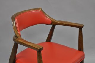 Jasper Chair Co Mid Century Modern Oak Wood Red Vinyl Desk Arm Chair Sculptural 6
