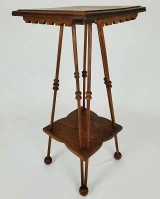 Antique Oak Stick And Ball Lamp Parlor Table Gingerbread Victorian Vintage 30.  5 "