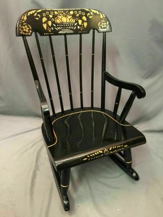 Nichols Stone Child Rocking Chair Vintage Windsor Black Gold Harvest Stencil Usa