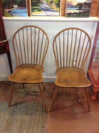 Antique American England Bow Back Windsor Chairs Bamboo Pair C.  1790 - 1810